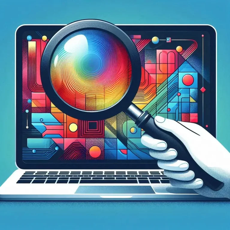 macbook with a magnifying glass