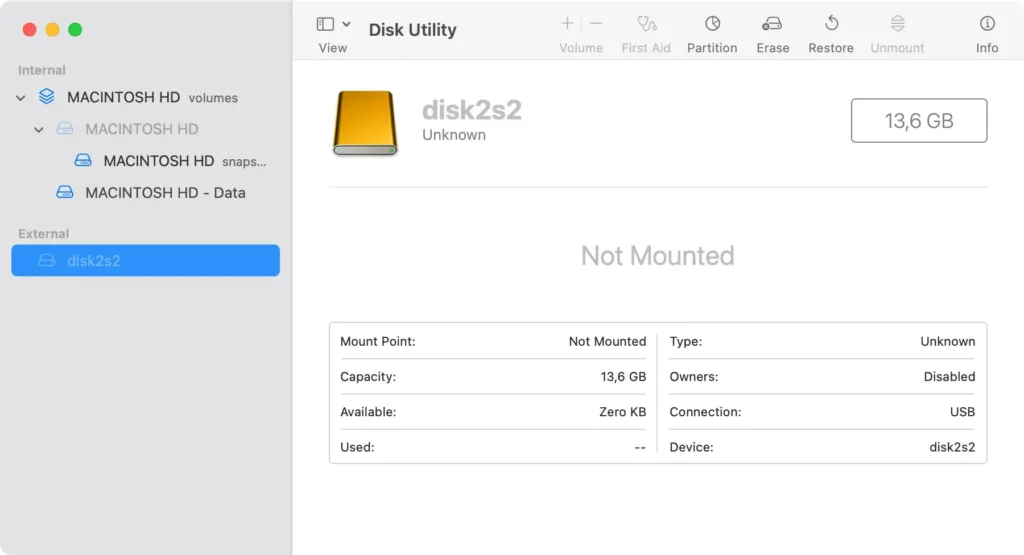 monter une clé USB à partir de l'utilitaire de disque