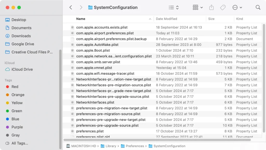 netværkskonfigurationsfiler