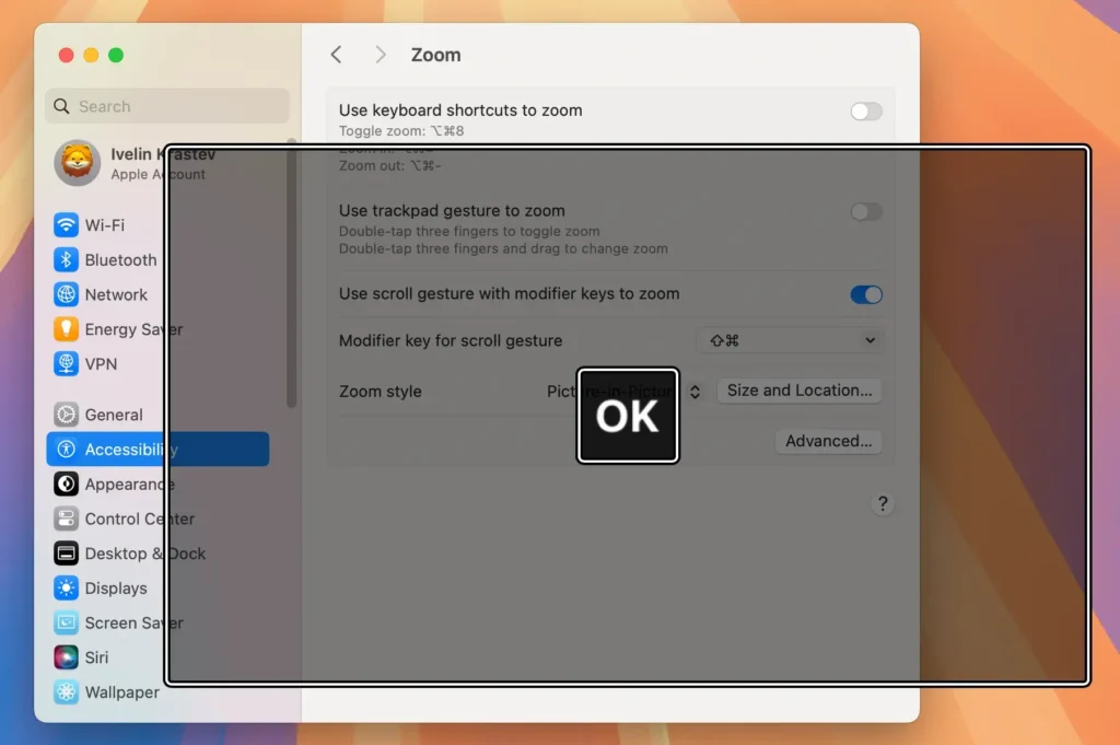 picture in picture zoom settings