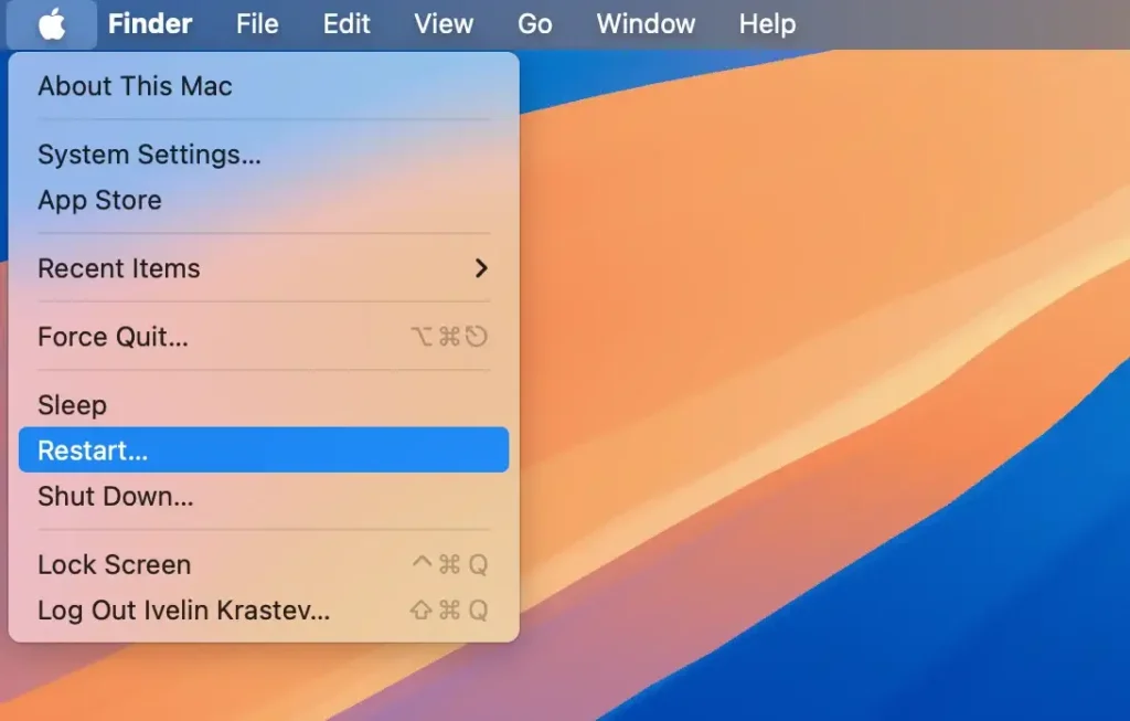 reboot macos from apple menu bar