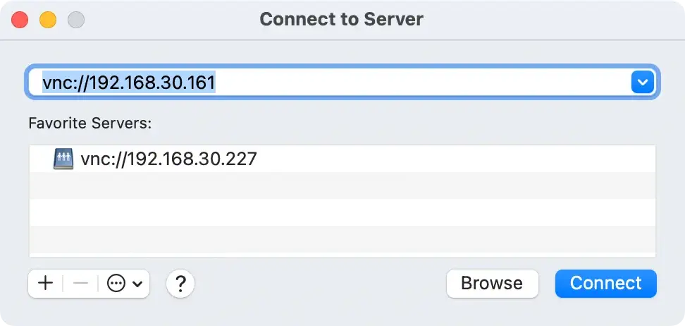 Dialog zur Remote-Verbindung mit anderen Mac-Computern
