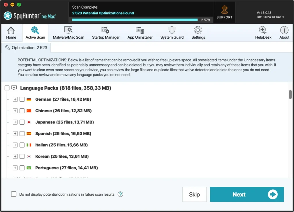 remove extra language files with spyhunter