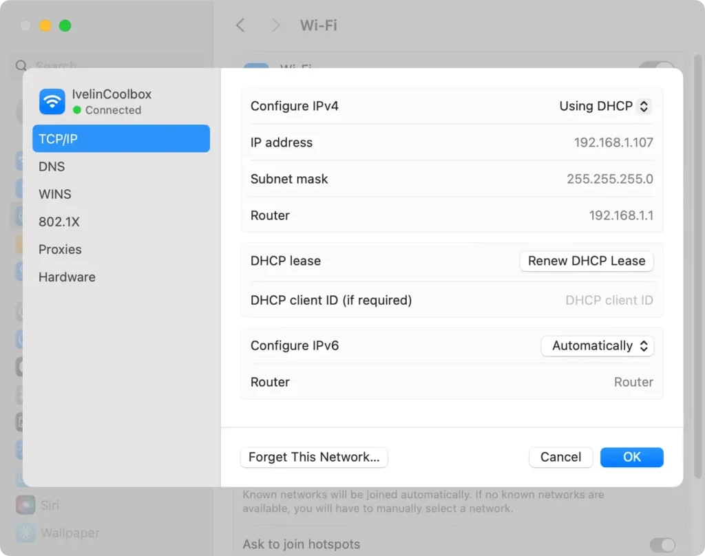 forny dhcp-leasingindstillinger på mac-computer