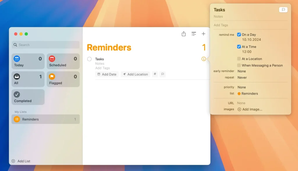 set reminder in the reminders app