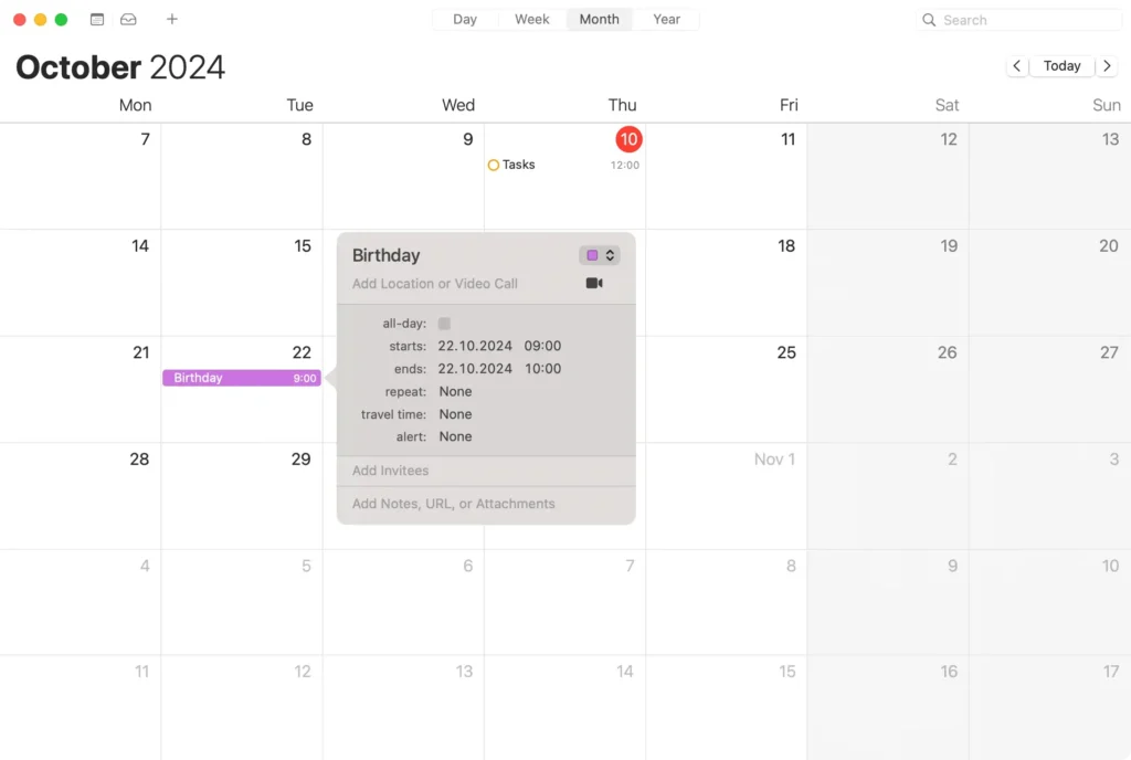 setting alarm to event in calendar app