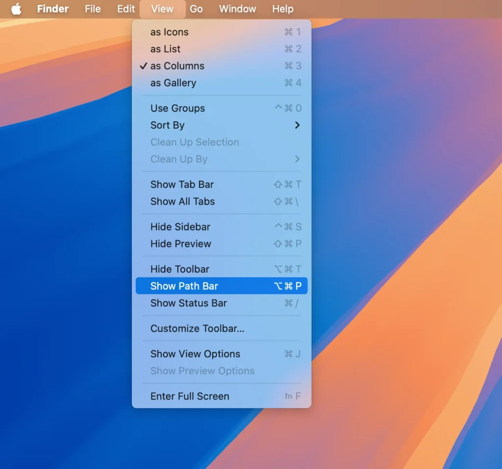 show path bar finder menu action