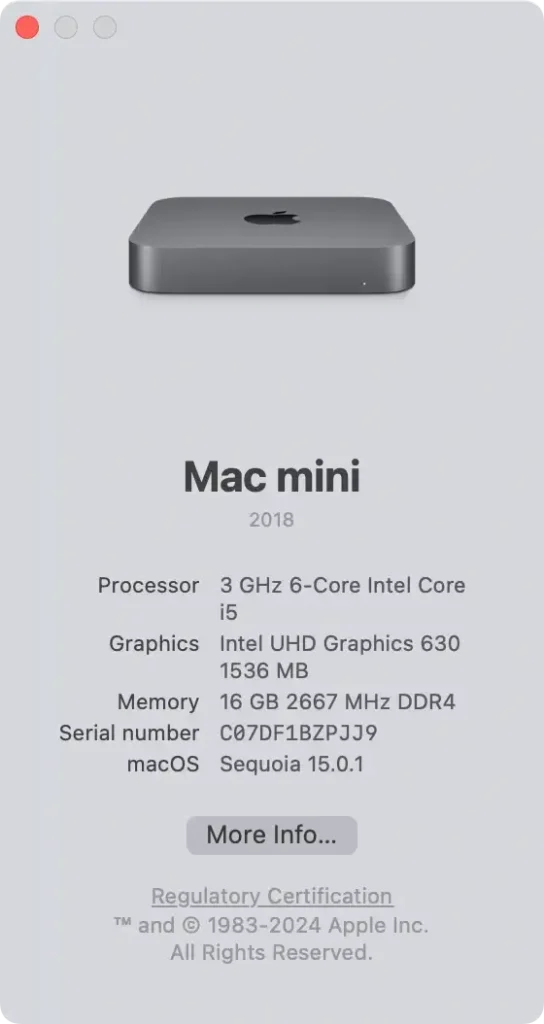 mac mini med macos sequoia installeret