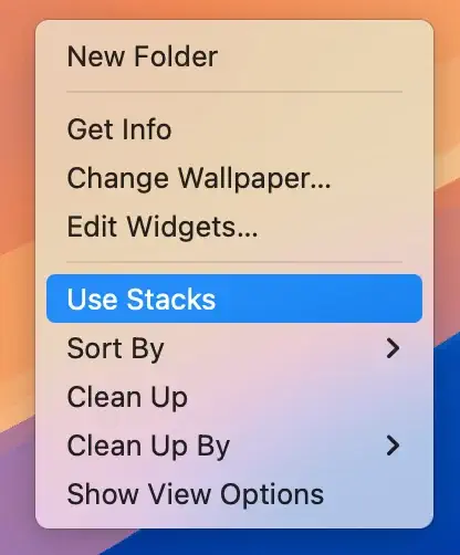 use stacks in desktop menu