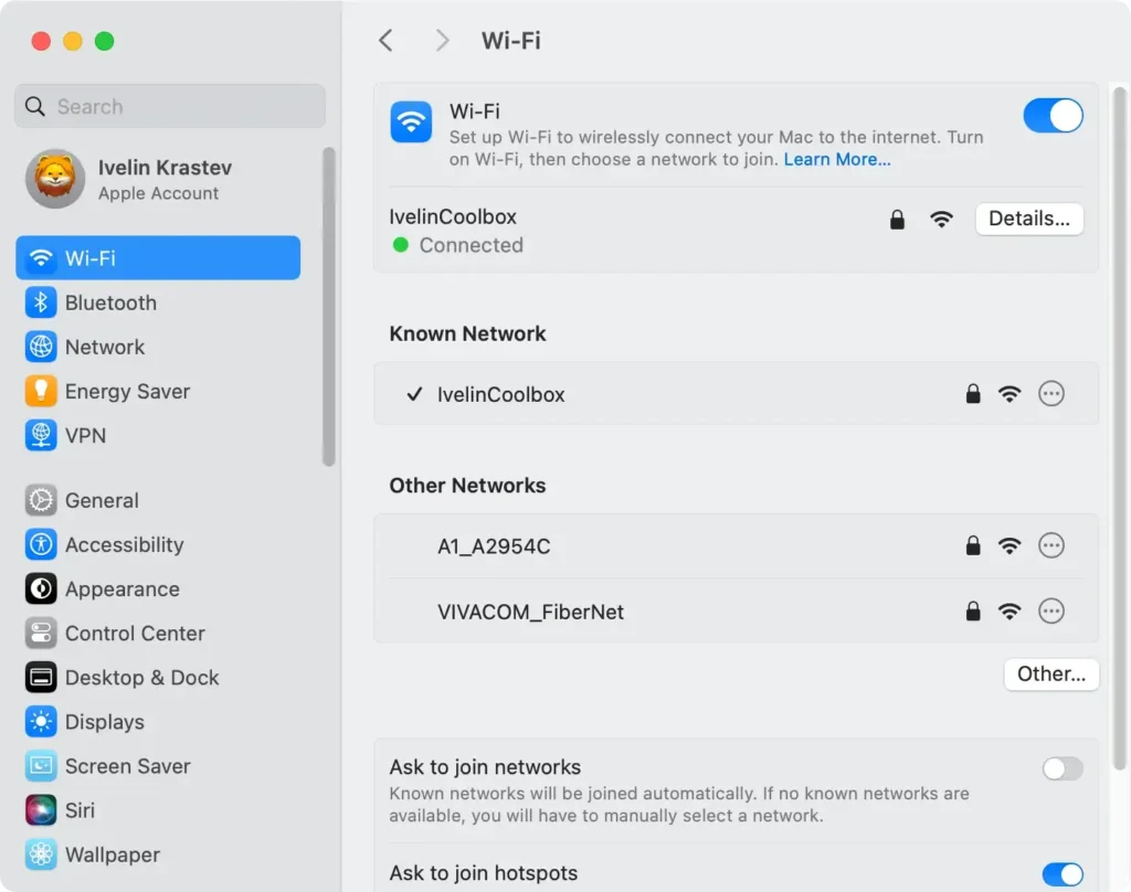 wi-fi-netværk i systemindstillinger