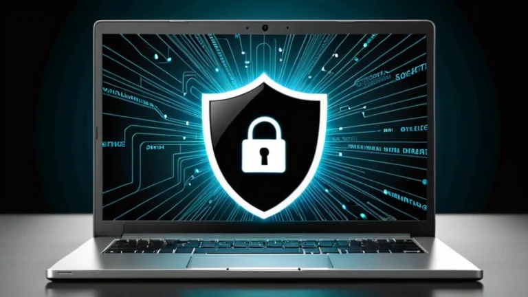 a laptop with a lock on the screen and a glowing background