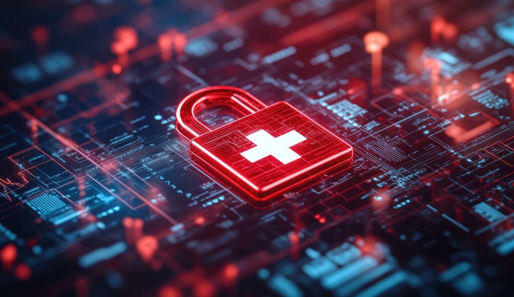 ai generated, medical technology, digital healthcare, healthcare data, digital, medical, cross, healthcare, data, sensitive, technology, sensitive data, health, security, medical cross, background