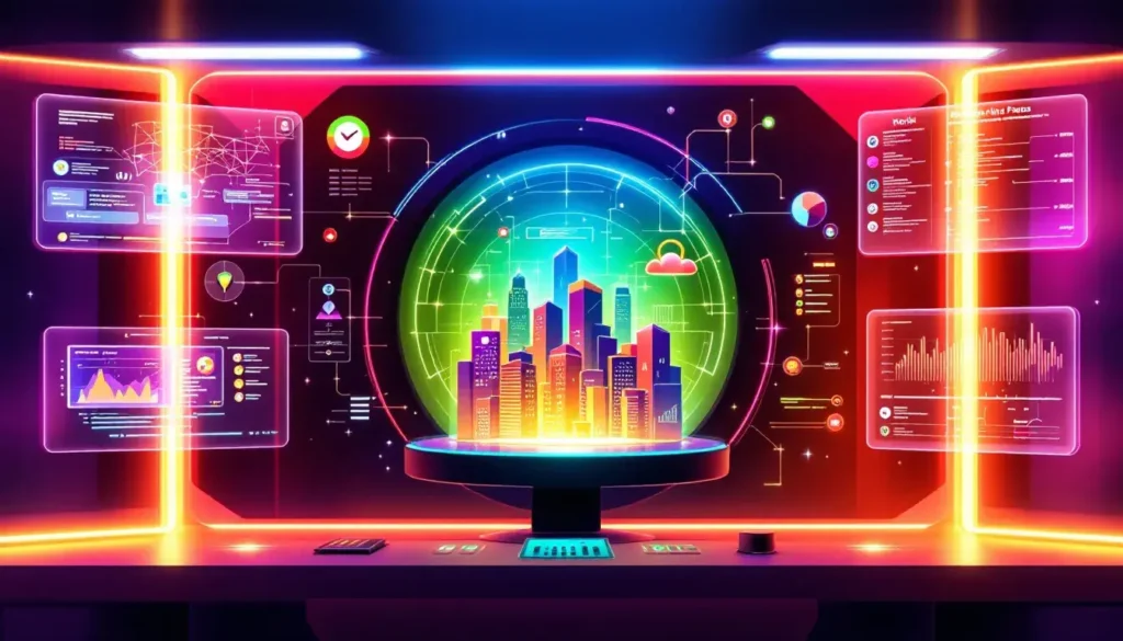 Ein futuristisches Bild eines Panels für Cybersicherheit