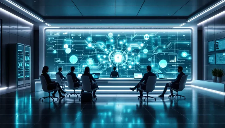 Cyber security team in a futuristic data control room