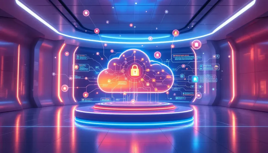 Futuristisch beeld van een digitaal netwerk met een cloud-icoon