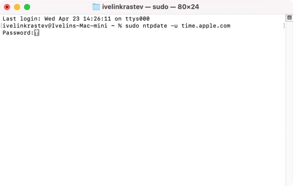 use terminal to set corect time zone