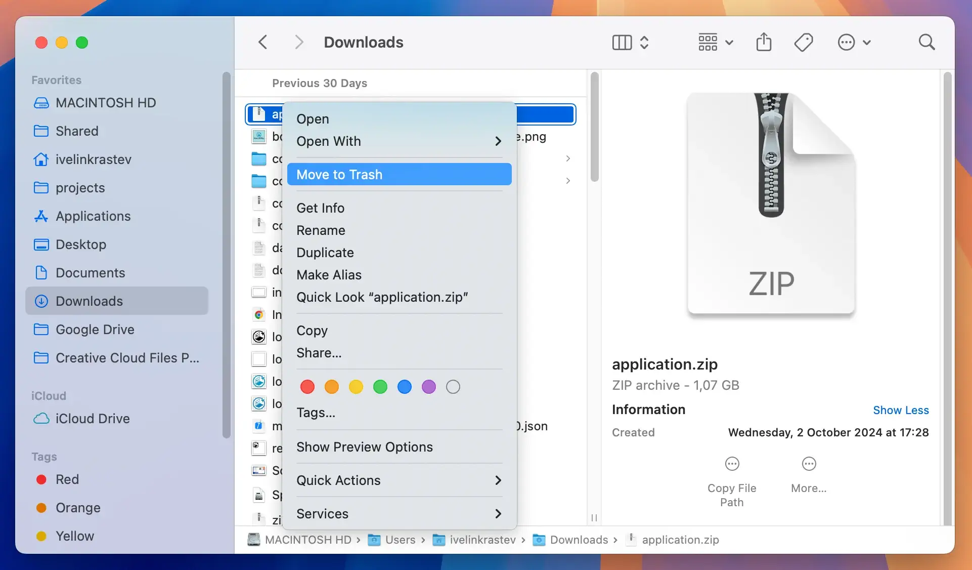 delete downloaded files from the finder app