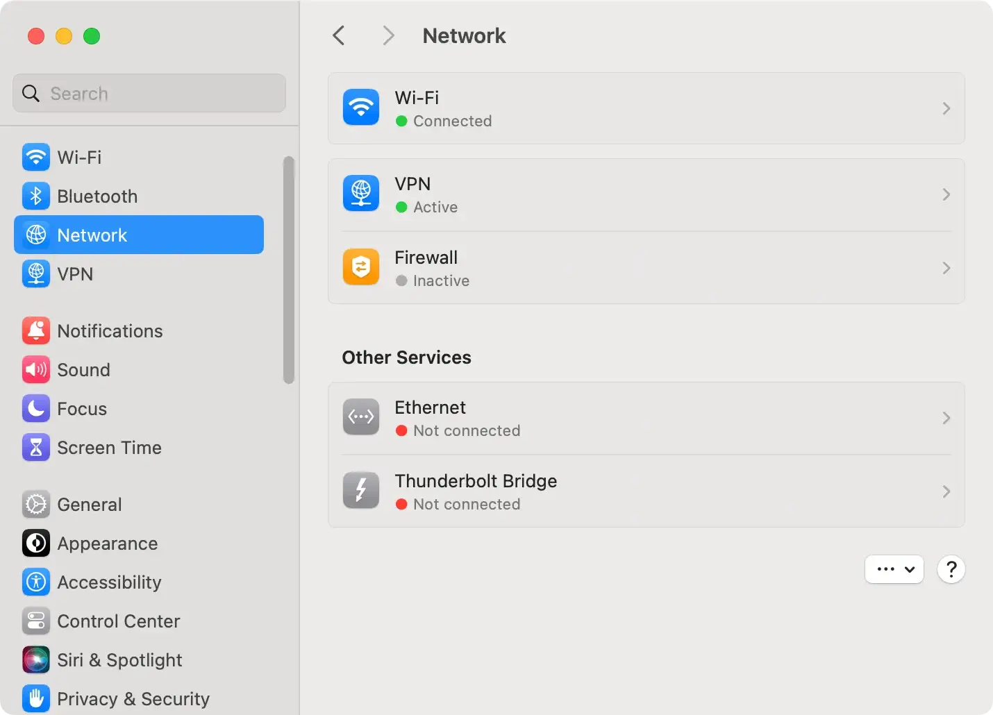 captura de tela das configurações gerais de rede no macOS
