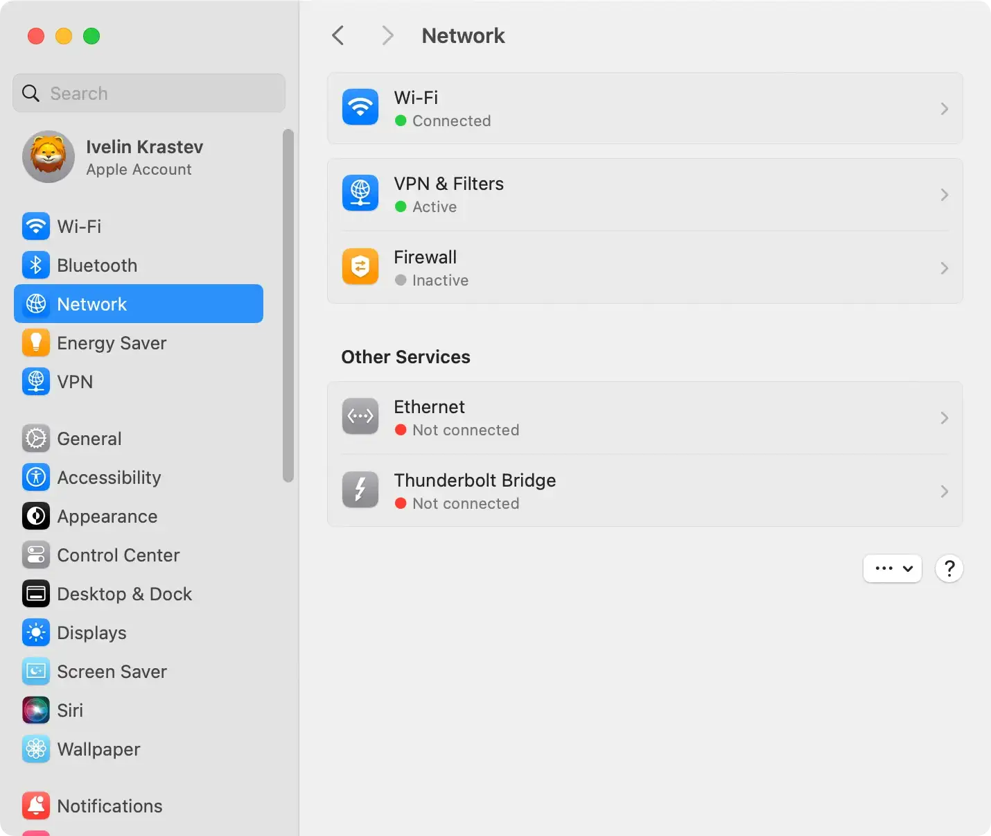 de generelle netværksindstillinger på macos
